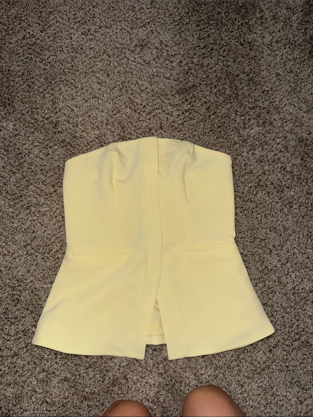 Express Strapless Butter Yellow Stretch Cotton Cutaway Tailored Tube Top